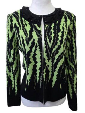 Ming Wang S Small Cardigan Sweater Abstract Knit Jacket Beaded Collar Career